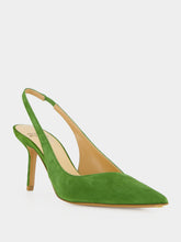 Francesco Russo Green Suede Asymmetric Slingback Pumps