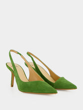 Francesco Russo Green Suede Asymmetric Slingback Pumps