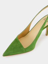 Francesco Russo Green Suede Asymmetric Slingback Pumps