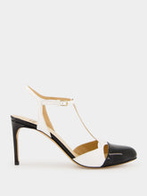 Francesco Russo Black and White Patent Nappa T-Bar Pumps