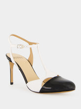 Francesco Russo Black and White Patent Nappa T-Bar Pumps