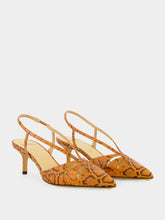Francesco Russo Mou Kitten Heels Cut-Out Watersnake Leather Slingbacks