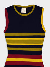 Paula Rian Multi Stripes Knitted Striped Dress with Back Opening