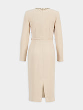 Roland Mouret Dark Cream Twisted Drape Pearl-Trim Dress