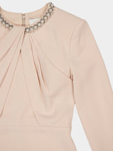 Roland Mouret Dark Cream Twisted Drape Pearl-Trim Dress