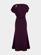 Roland Mouret Prune Flower Brooch Cady Midi Dress