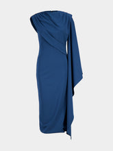 Roland Mouret Blue Asymmetric Cape Jersey Midi Dress