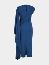 Roland Mouret Blue Asymmetric Cape Jersey Midi Dress
