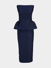 Roland Mouret Navy Sleeveless Peplum Column Midi Dress
