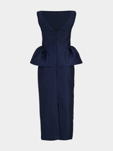 Roland Mouret Navy Sleeveless Peplum Column Midi Dress