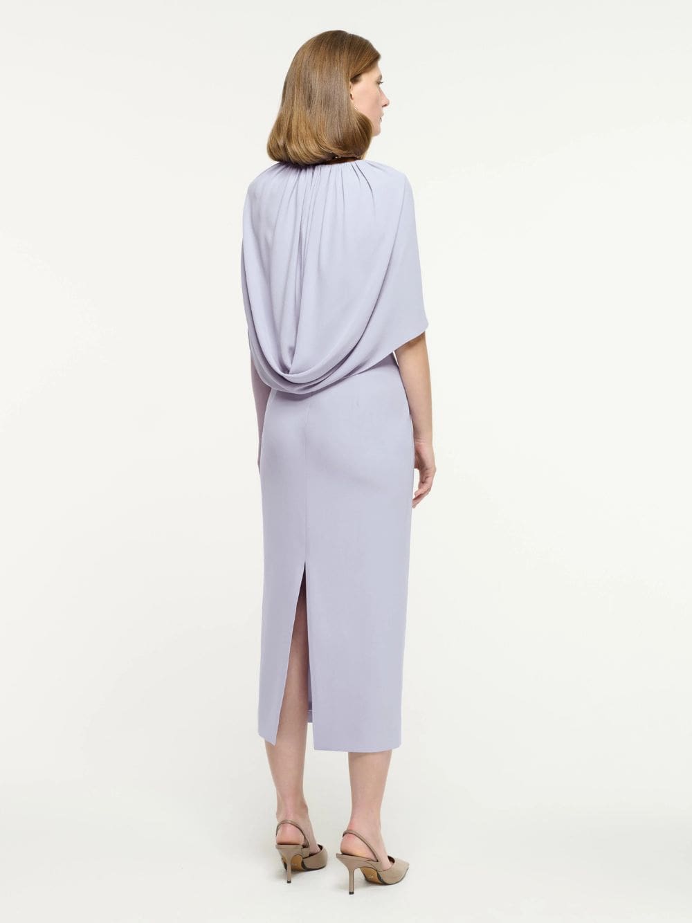 Lavender Satin Crepe Cape Midi Dress