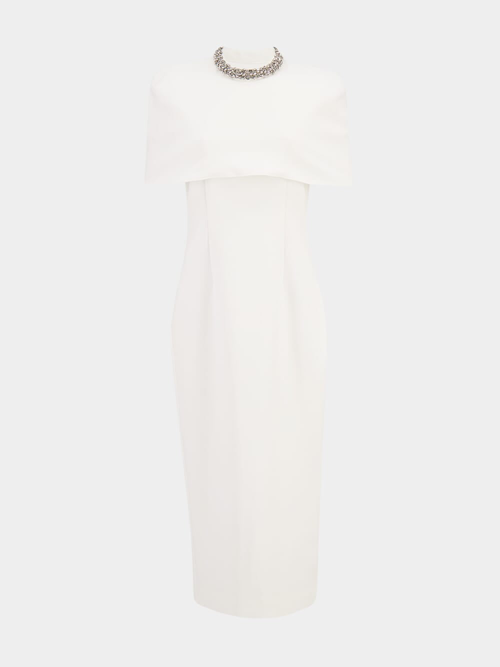 White Cape Embellished Crepe Midi Dress