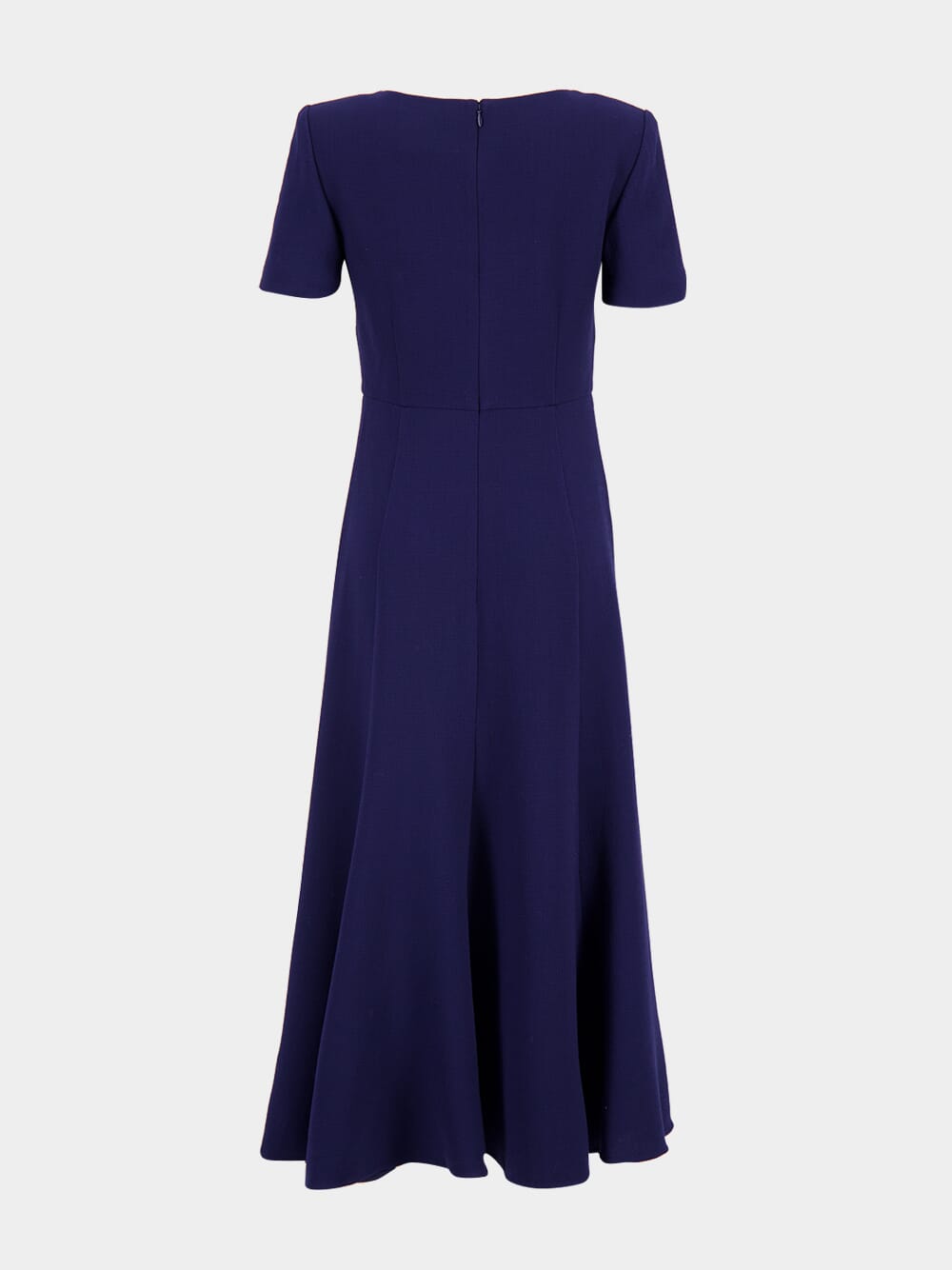 Navy Short Sleeve Wool Crepe Midi Dress