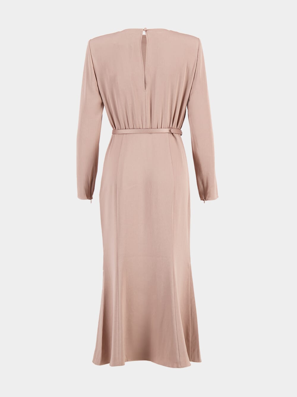 Beige Cowl Drape Satin Crepe Midi Dress