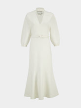 Roland Mouret Cream Belted Blouson Knit Midi Dress