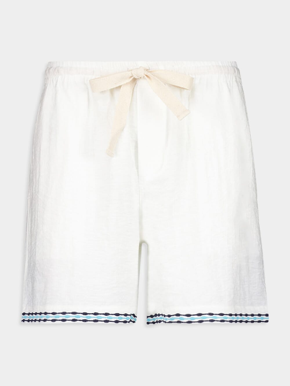 White Frequency Embroidered Resort Shorts