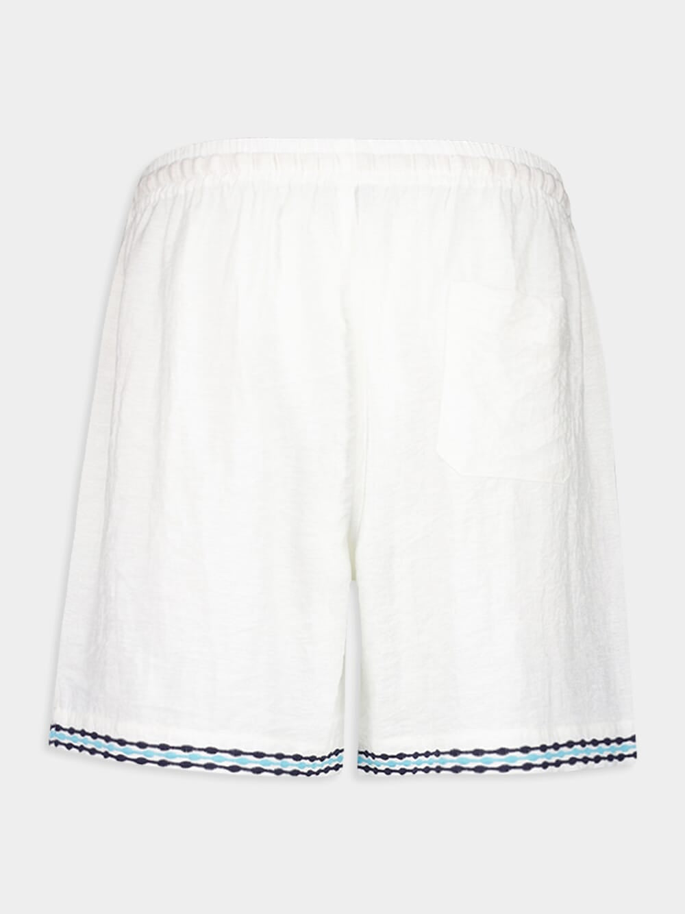 White Frequency Embroidered Resort Shorts