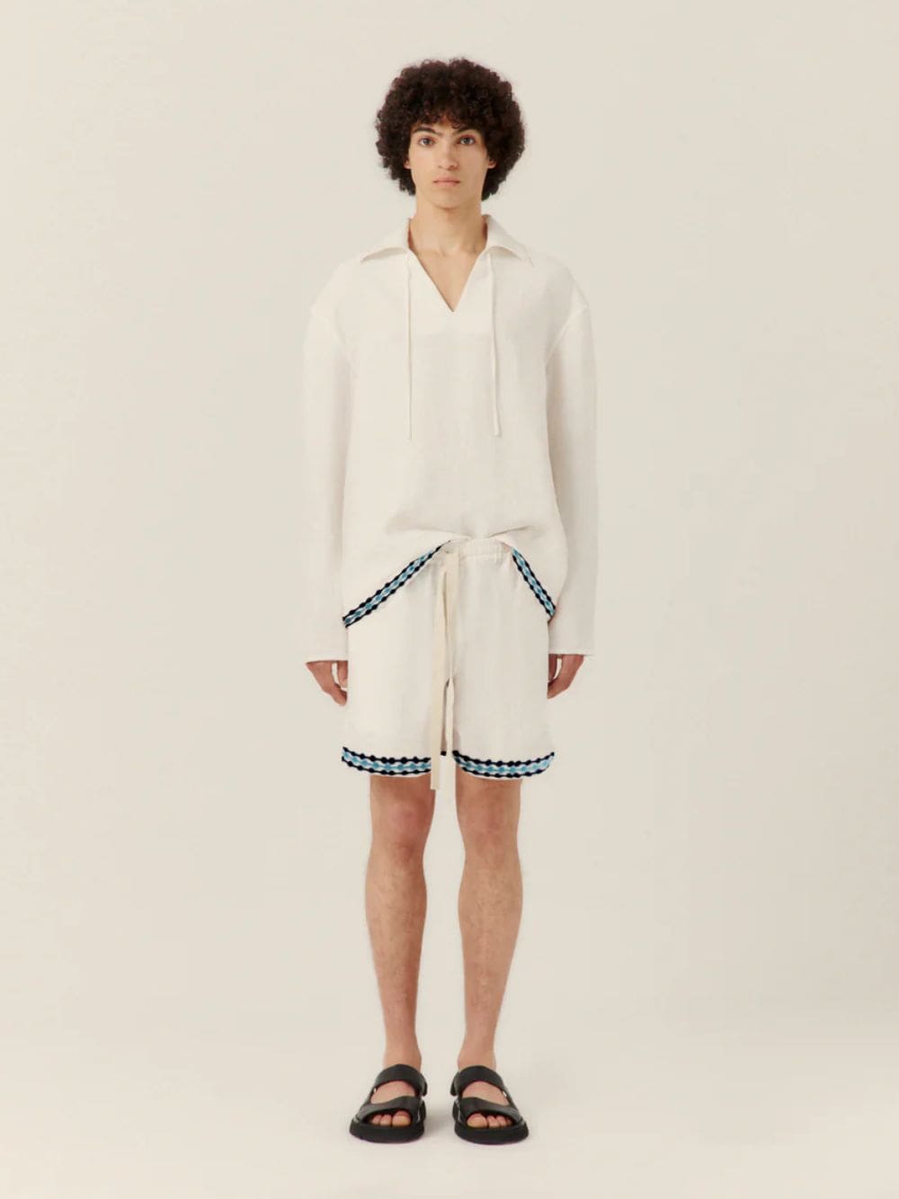 White Frequency Embroidered Resort Shorts