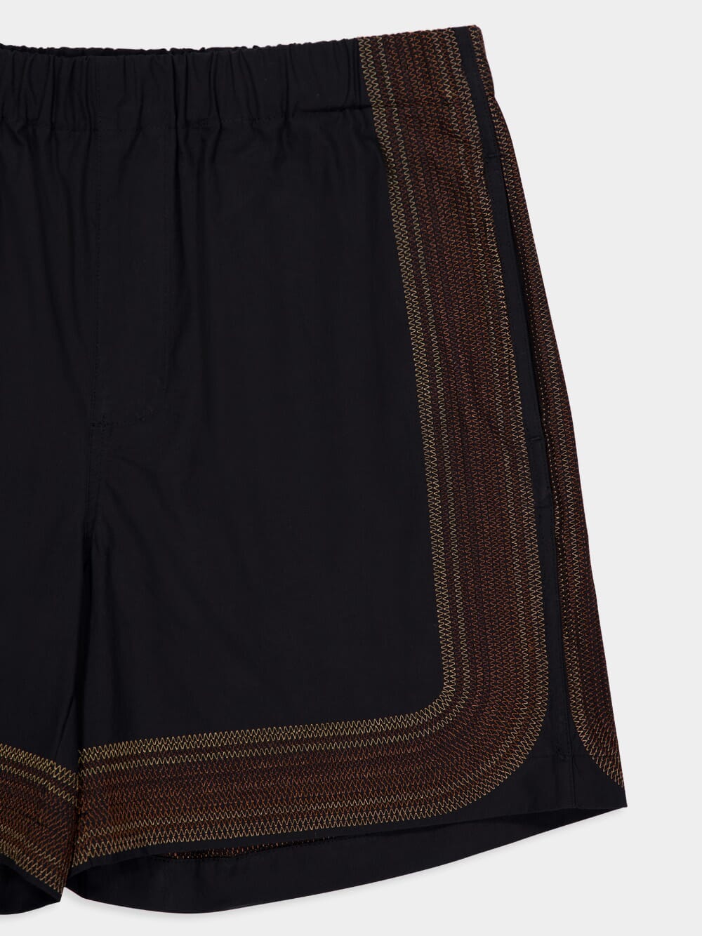 Black Sunwaves Embroidered Cotton Shorts