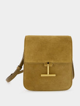 Tom Ford Camel Suede Crossbody Bag with T Hardware
