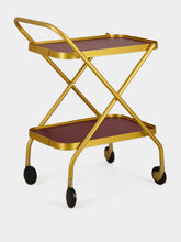 Kaymet Gold and Burgundy Folding Bar Trolley
