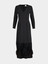 Paula Sakura Black Embroidered Long-Sleeved Maxi Dress with Feathers