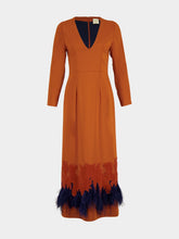 Paula Sakura Cinnamon Stick Embroidered Long-Sleeved Maxi Dress with Feathers