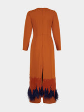 Paula Sakura Cinnamon Stick Embroidered Long-Sleeved Maxi Dress with Feathers