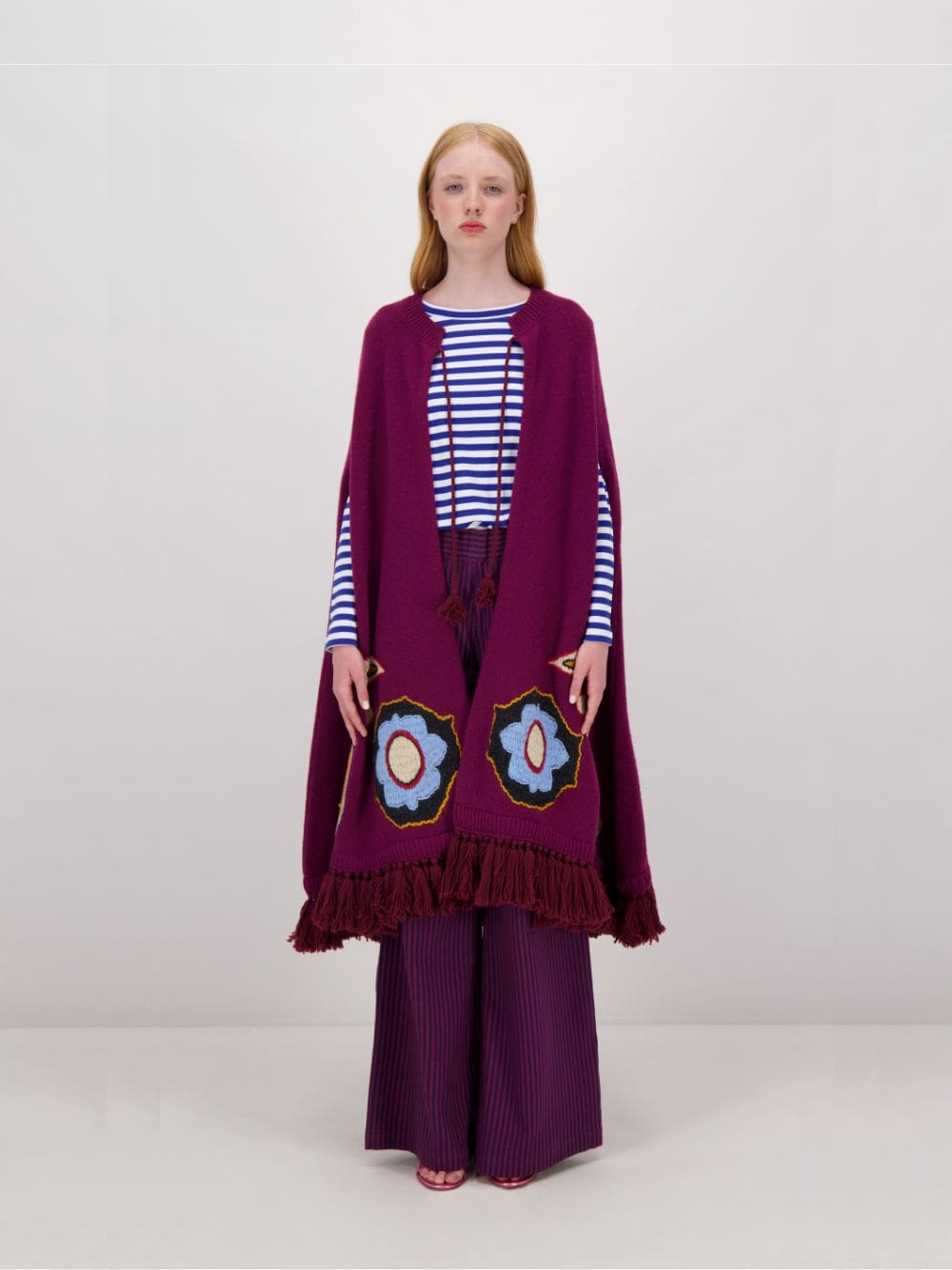 Saphire Purple Potion Hand Embroidered Knitted Cape