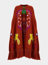 Paula Saphire Orange Hand-Embroidered Knitted Cape