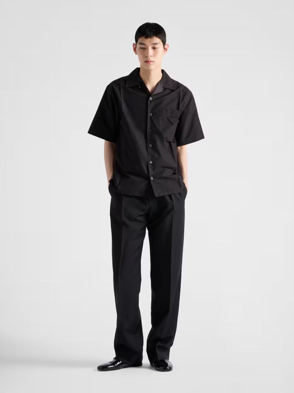 Black Technical Cotton Short-Sleeved Shirt