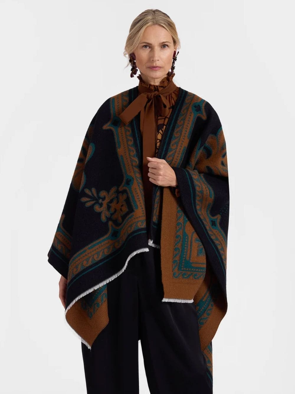 Herald Black Wool-Silk Poncho