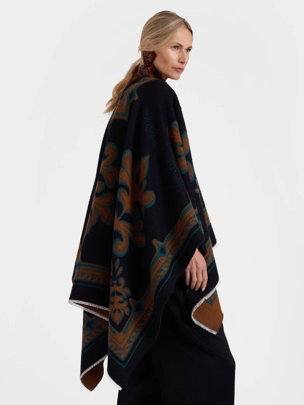 Herald Black Wool-Silk Poncho