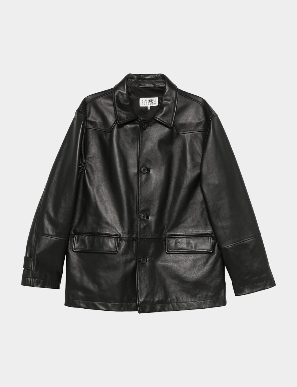 Black Leather Button-Up Jacket