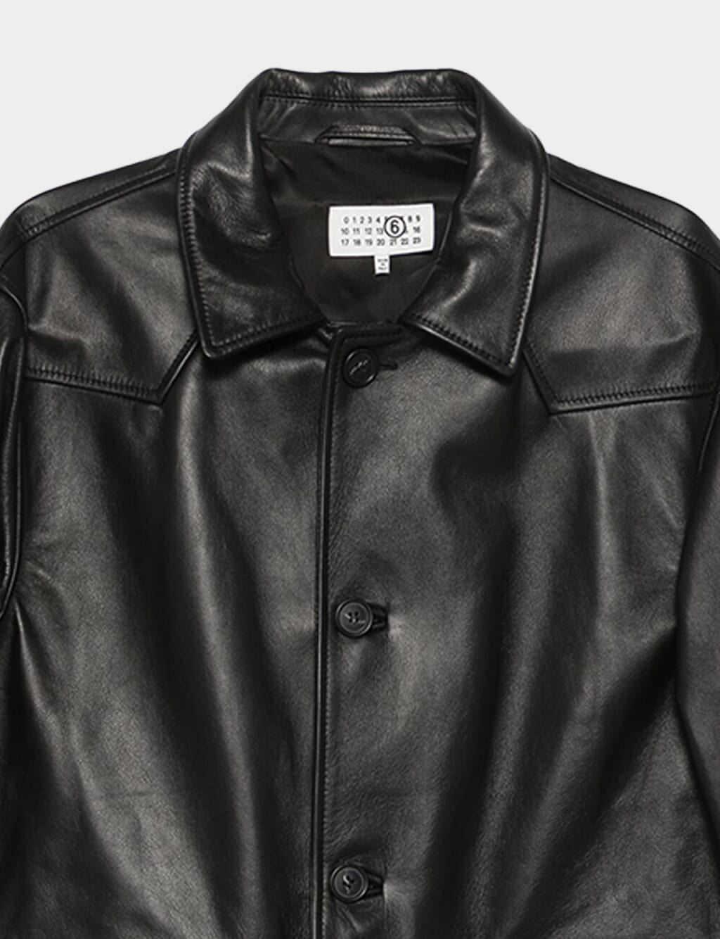 Black Leather Button-Up Jacket