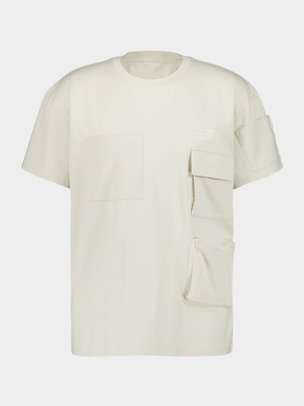 Beige T-shirt with Multiple Pockets And Logo Print