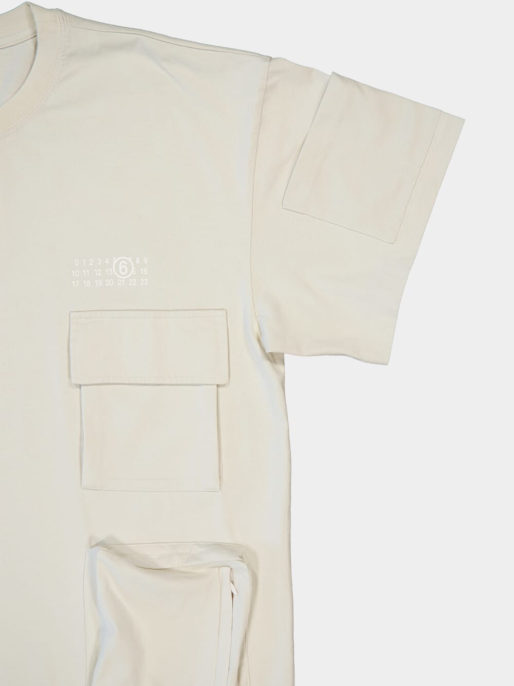 Beige T-shirt with Multiple Pockets And Logo Print