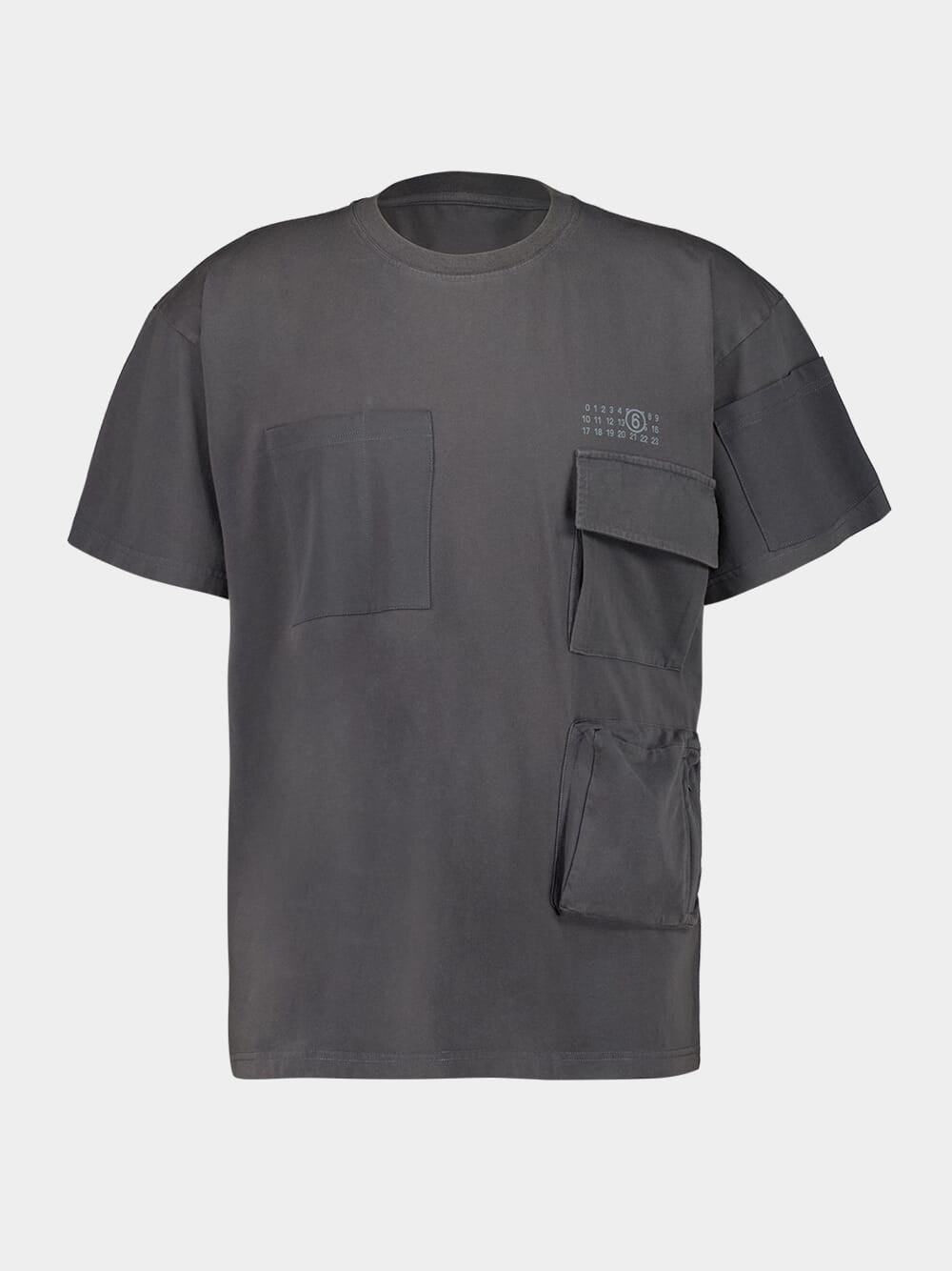 Dark Grey T-shirt With Multiple Pockets And Logo Print