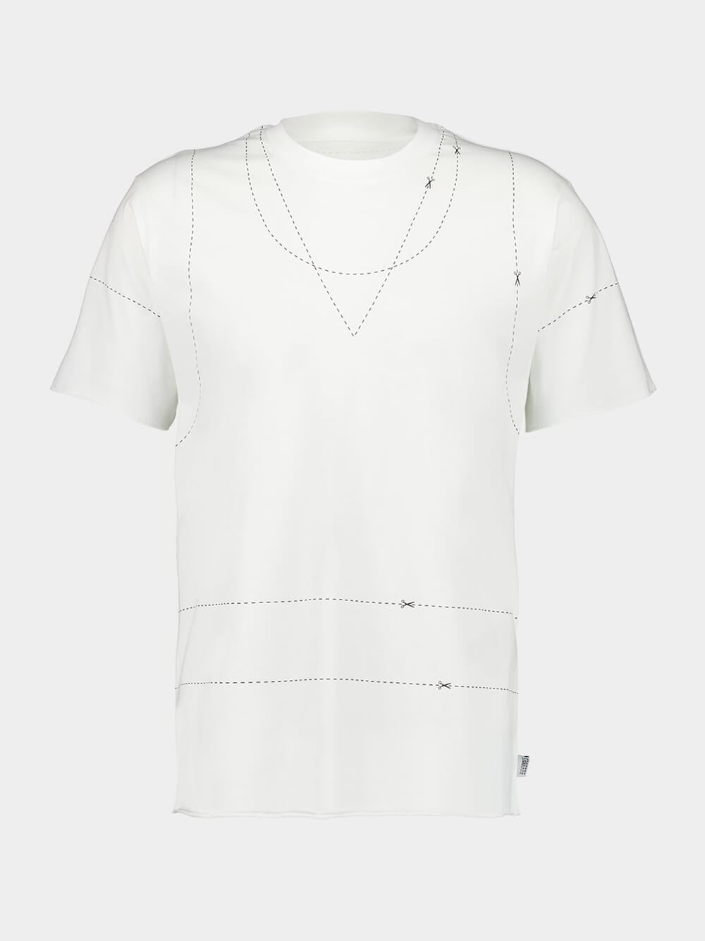 White T-shirt With Seam Line Print