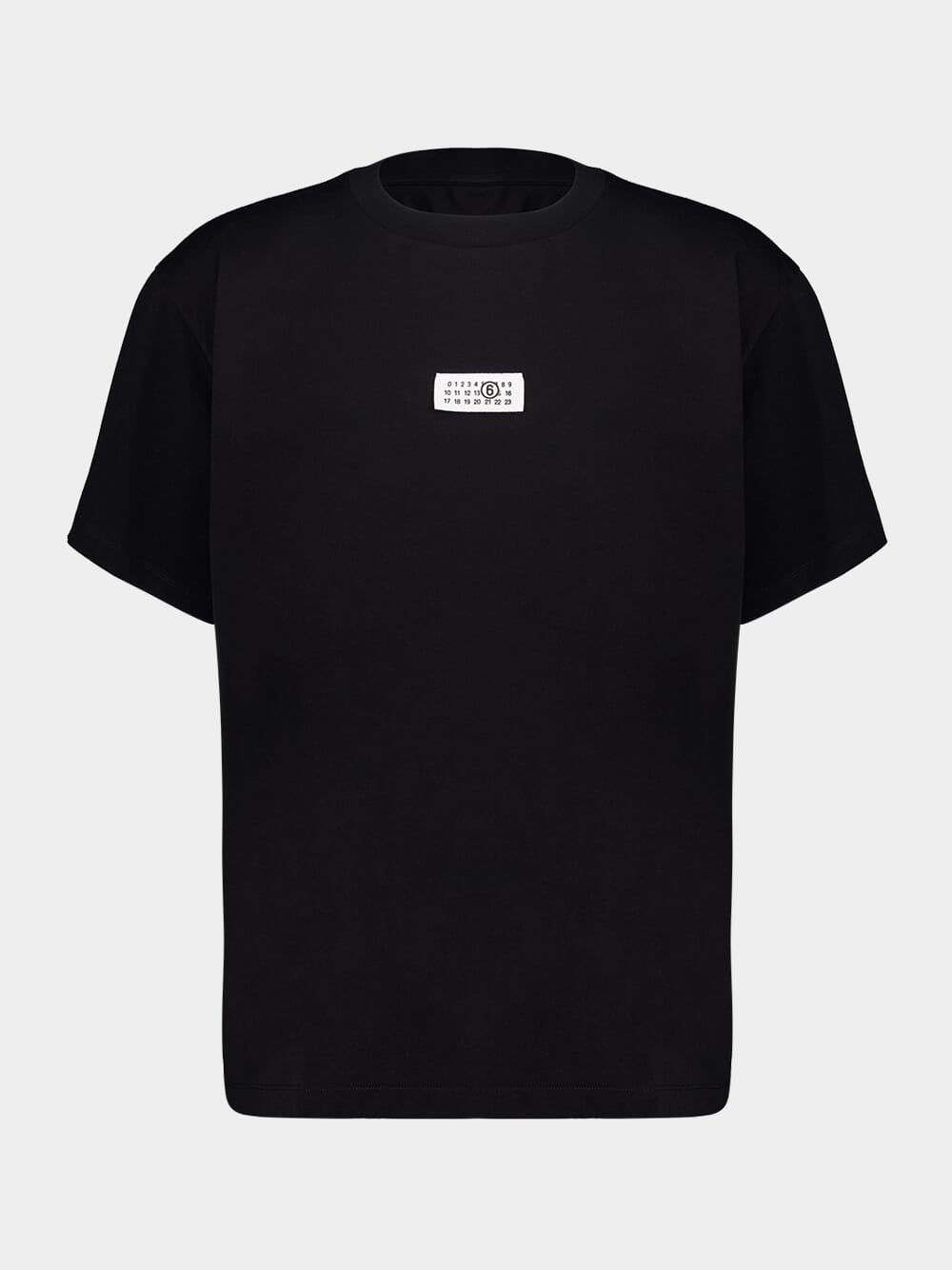 Black Numbers Motif-Patch Cotton T-Shirt