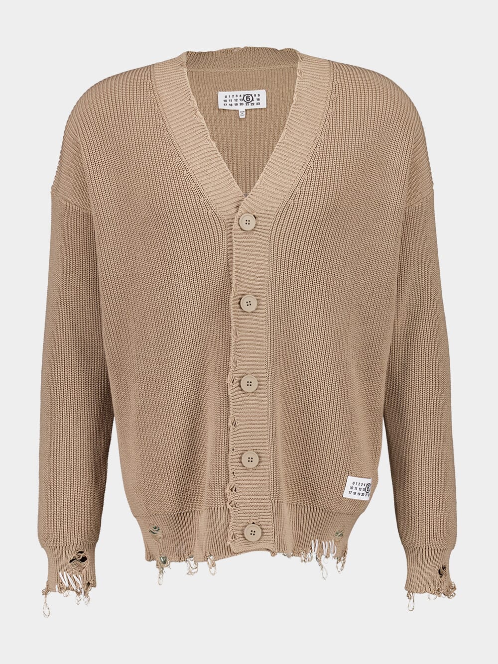 Beige Oversized Distressed Cotton Cardigan