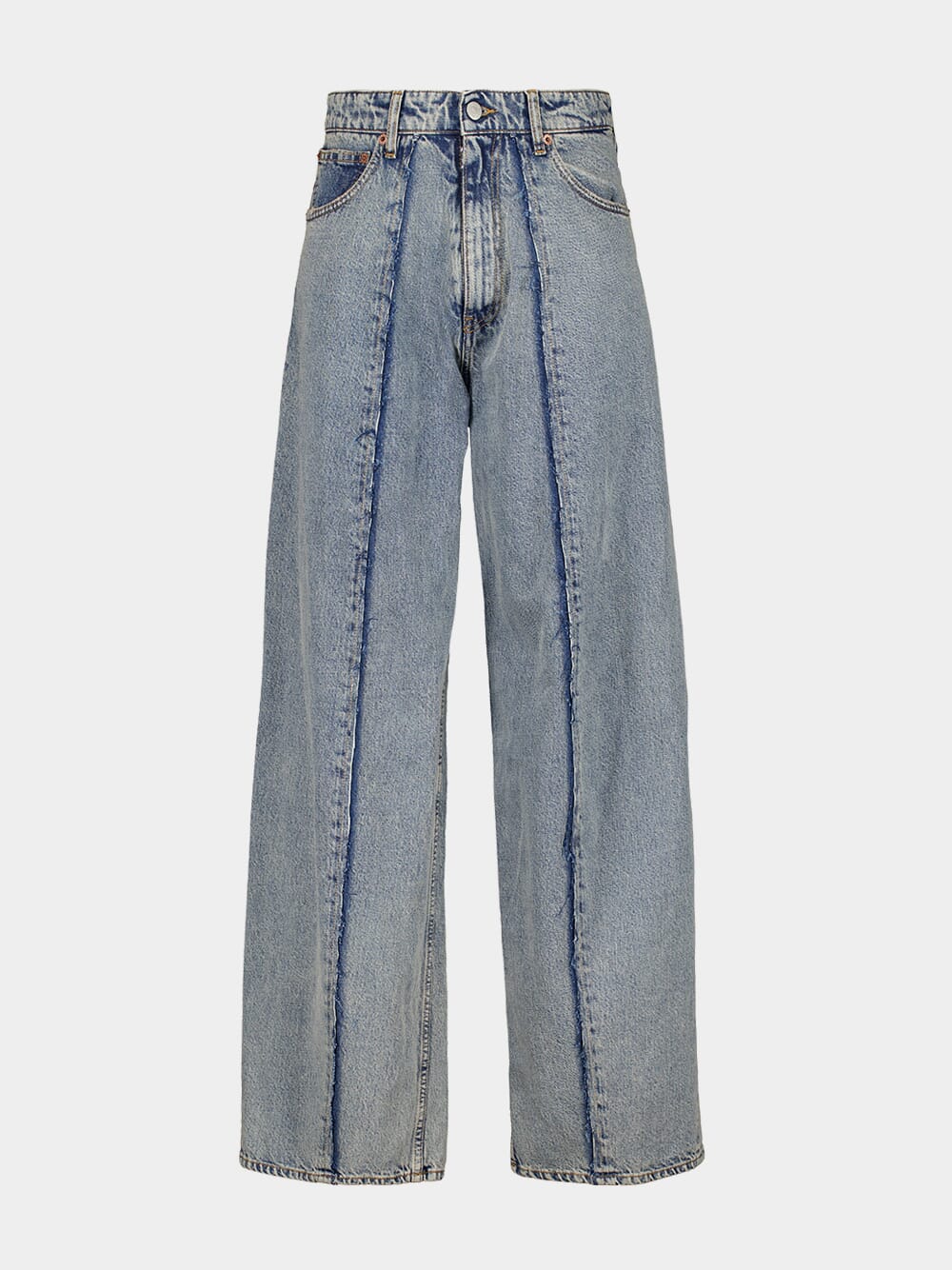 Light Blue Pleated Wide Leg 5-Pocket Jeans