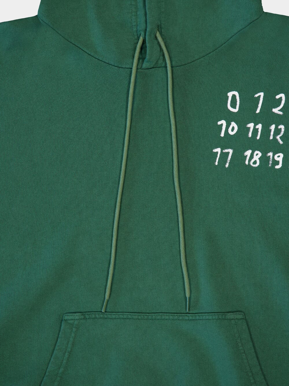 Green Cotton Numbers-Motif Drawstring Hoodie