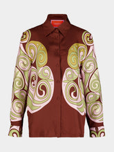 La DoubleJ Burgundy Kells Swirl Print Silk Shirt