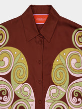 La DoubleJ Burgundy Kells Swirl Print Silk Shirt