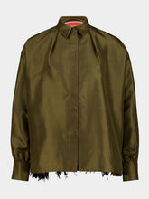 La DoubleJ Moss Green La Scala Silk Feather-Trim Shirt