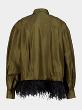 La DoubleJ Moss Green La Scala Silk Feather-Trim Shirt