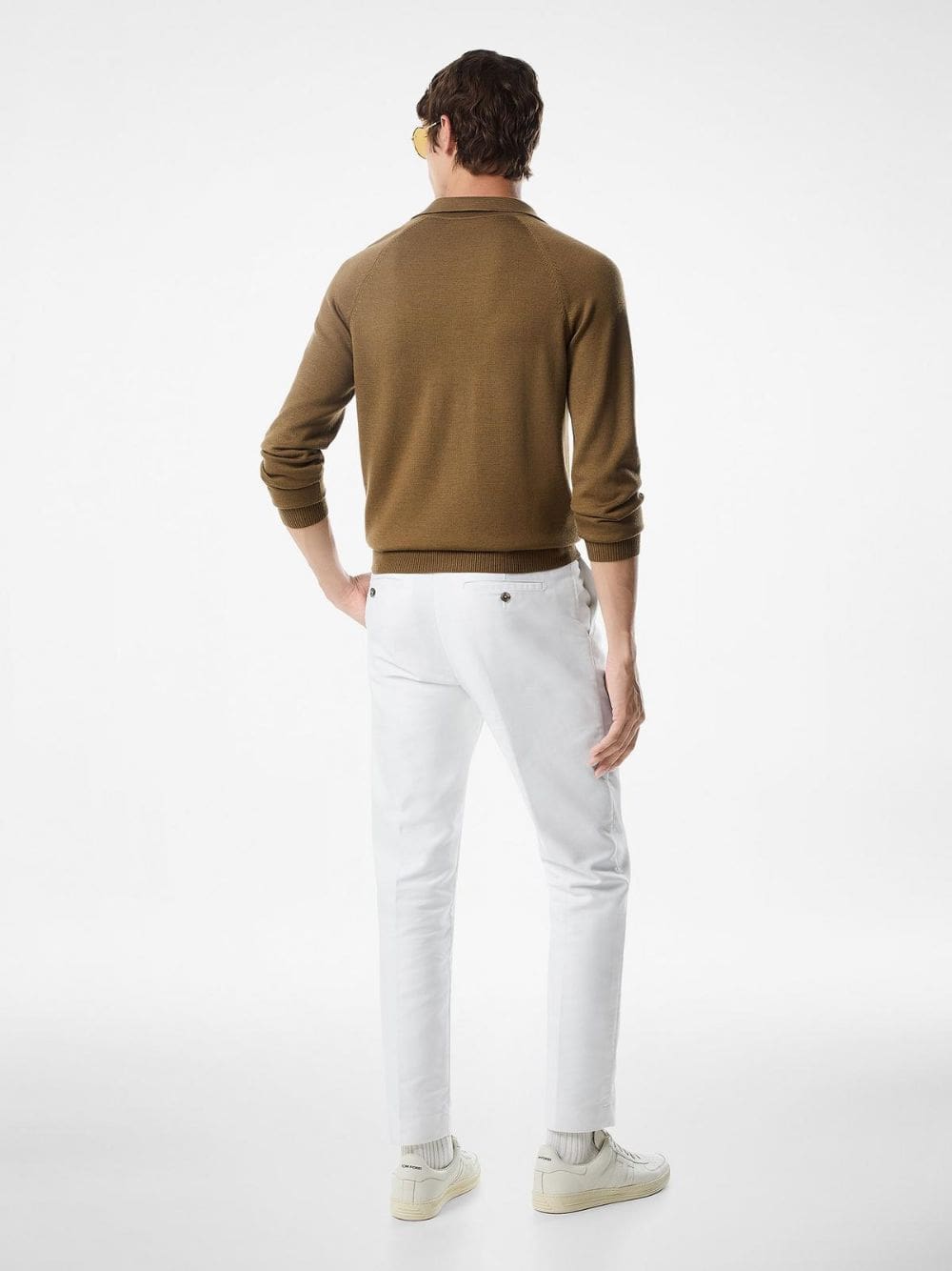 White Cotton Satin Chino Trousers