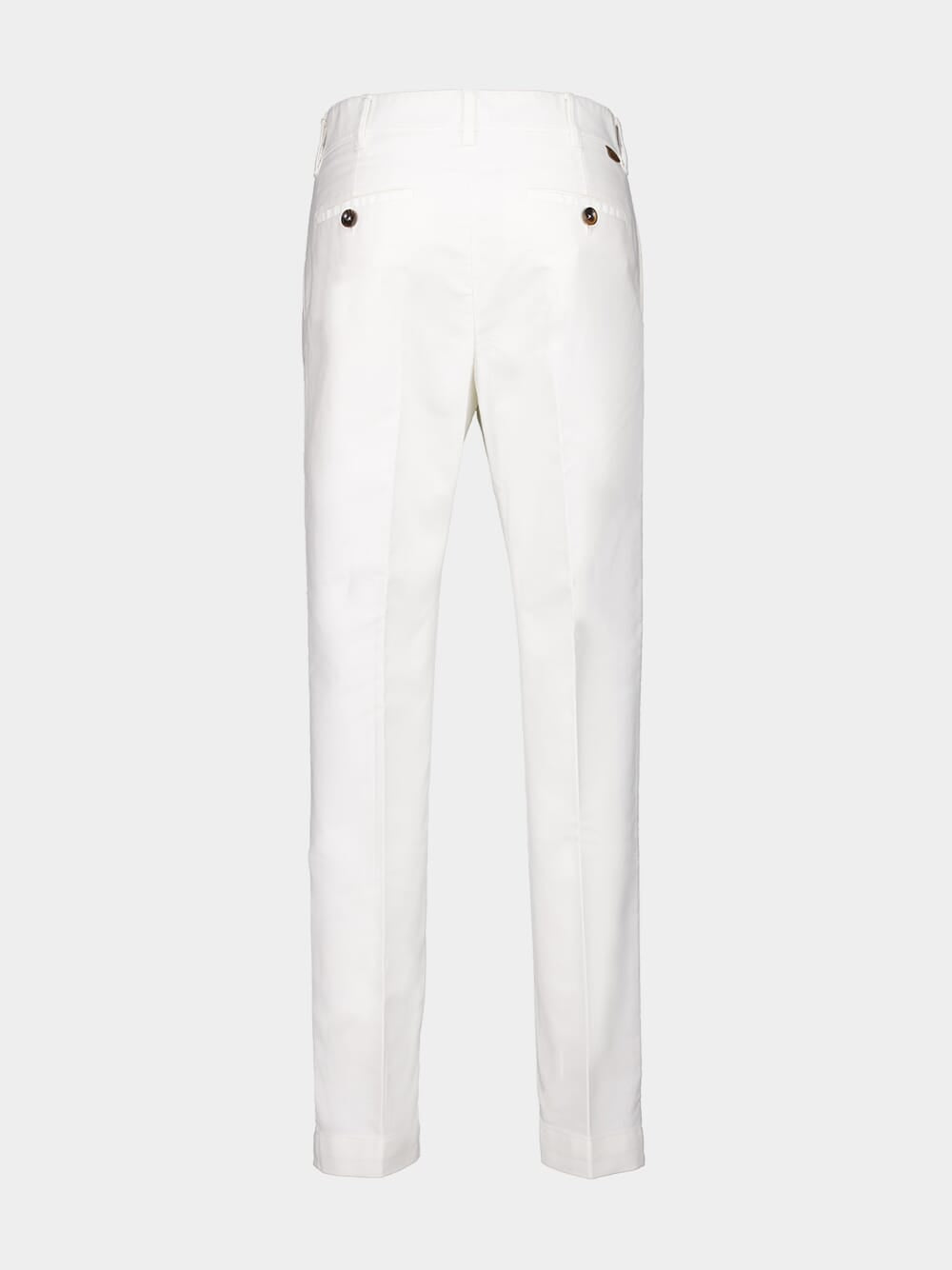 White Cotton Satin Chino Trousers