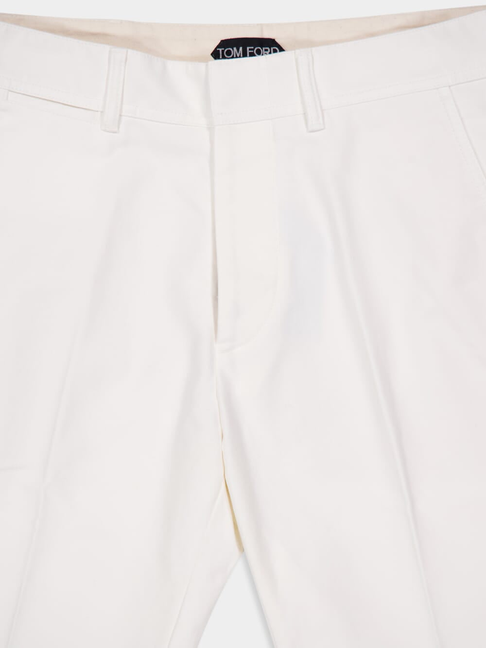 White Cotton Satin Chino Trousers